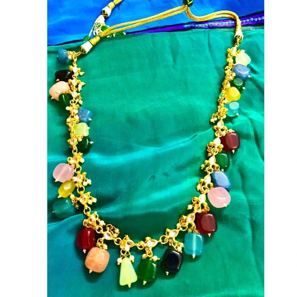 Brand New!Heritage Neckpiece With Rich Multicultured Stones , kundan & Pearls - Picture 1 of 3